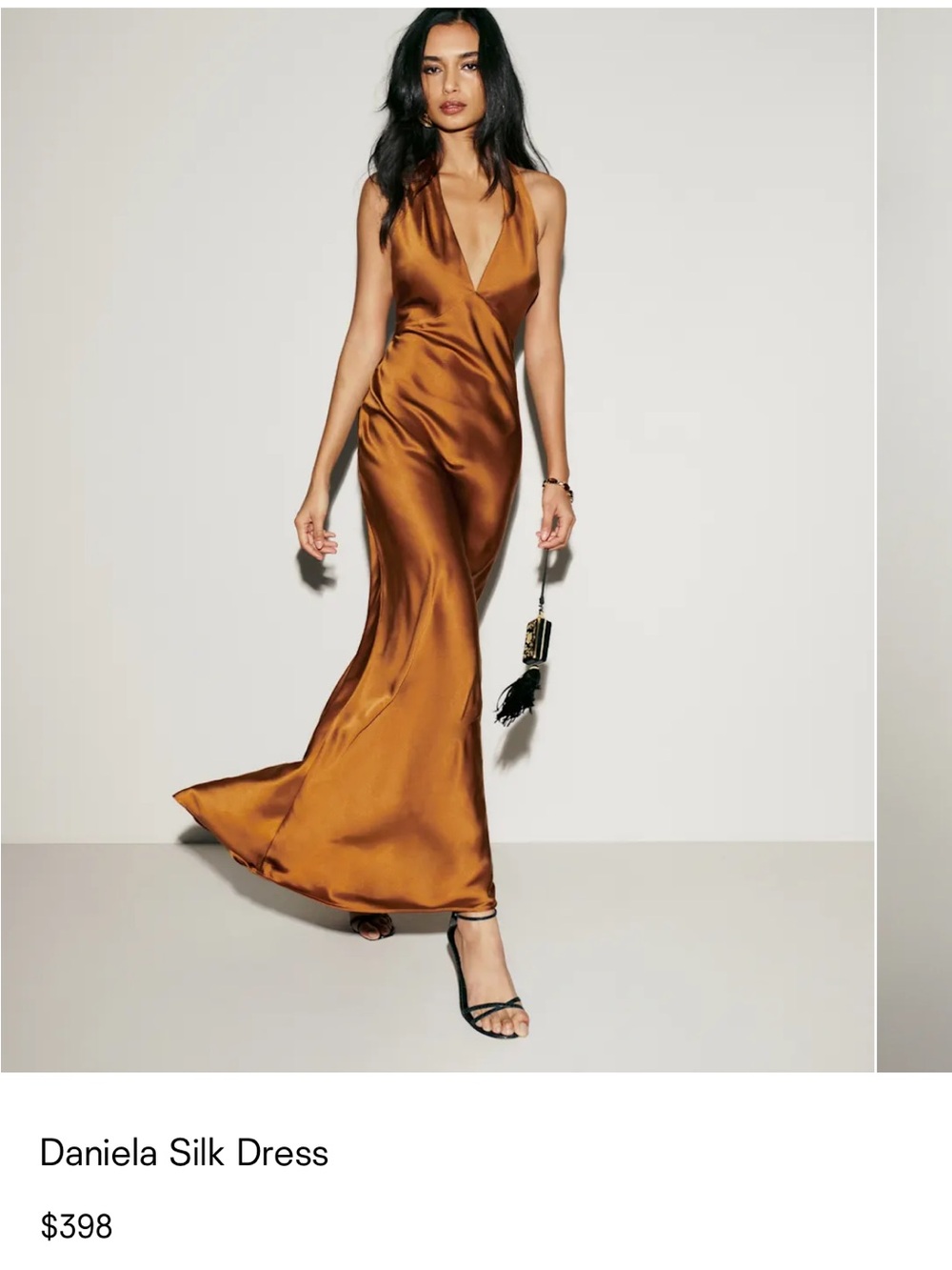 Reformation Daniela Silk Maxi Dress in Copper Brown